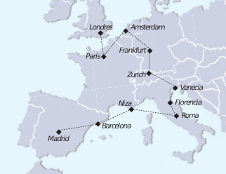 Mapa recorrido Gran tour Europa Lux
