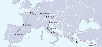 Mapa de viaje a Tierra Santa y Paquete a Europa